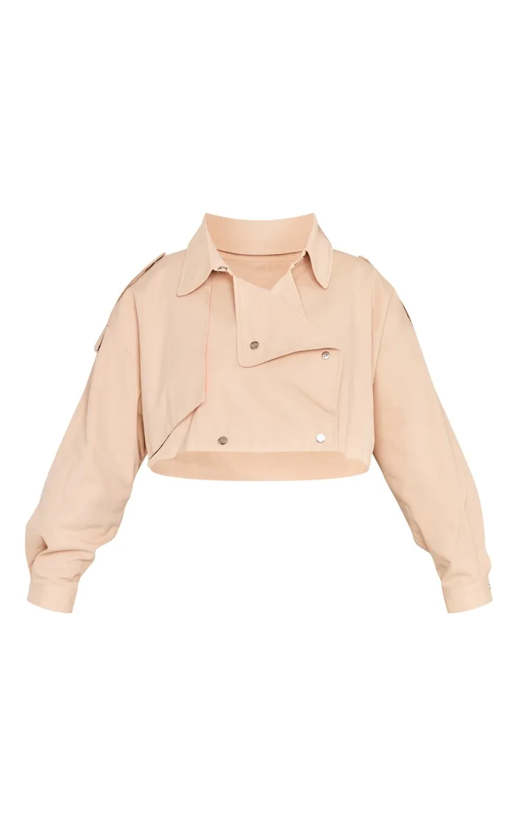 Plus Stone Contrast Lining Cropped Trench Coat sold by Pretty Little Thing product image thumbnail 5