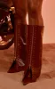 Brown PU Point Toe Gold Stud Fold Over High Stiletto Heeled Boots sold by Pretty Little Thing