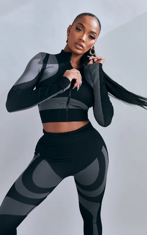 Shape Black Branded Contour Zip Long Sleeve Gym Top sold by Pretty Little Thing
