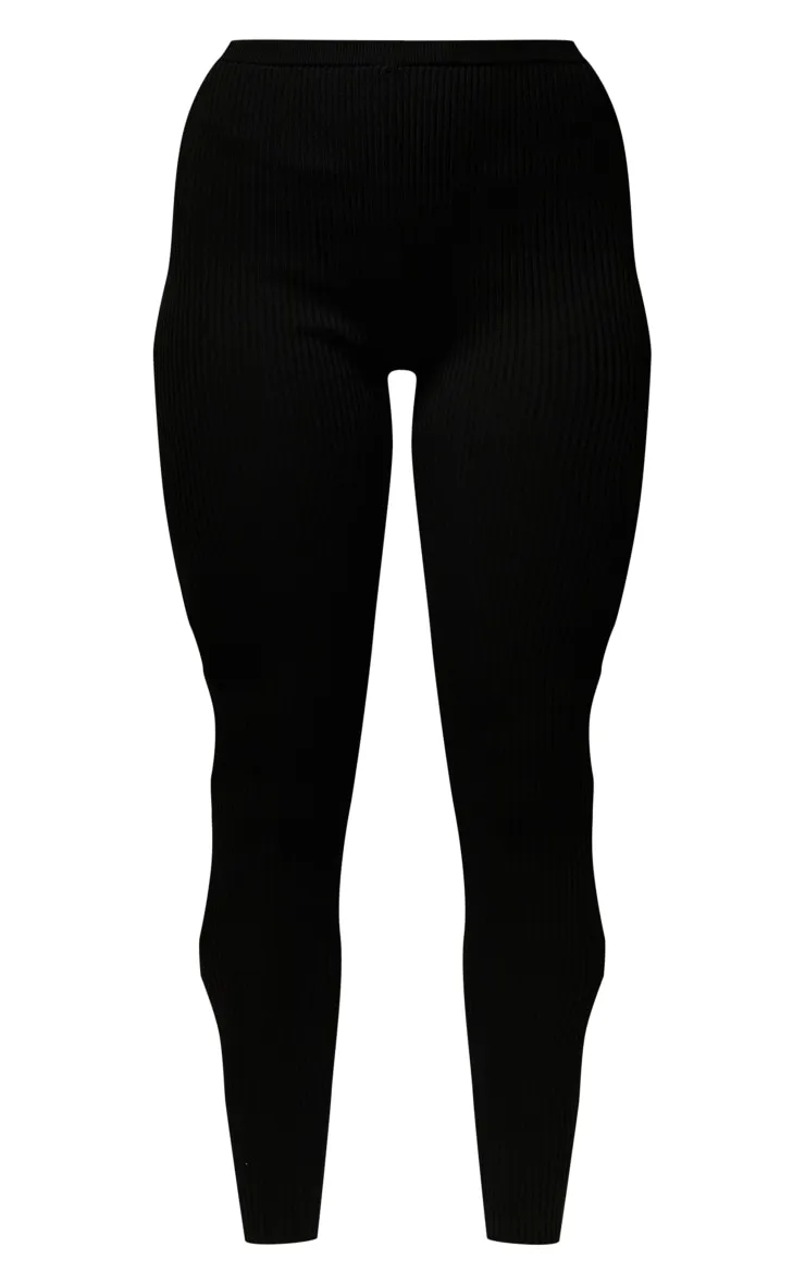 Black Cut Out Rib Knit Leggings sold by Pretty Little Thing product image thumbnail 5