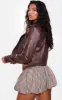 Chocolate Basic Faux Leather Biker Jacket sold by Pretty Little Thing