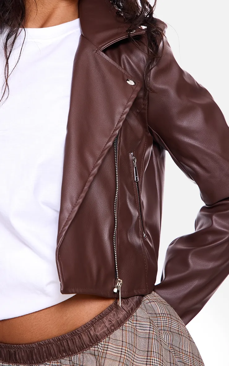 Chocolate Basic Faux Leather Biker Jacket sold by Pretty Little Thing product image thumbnail 4