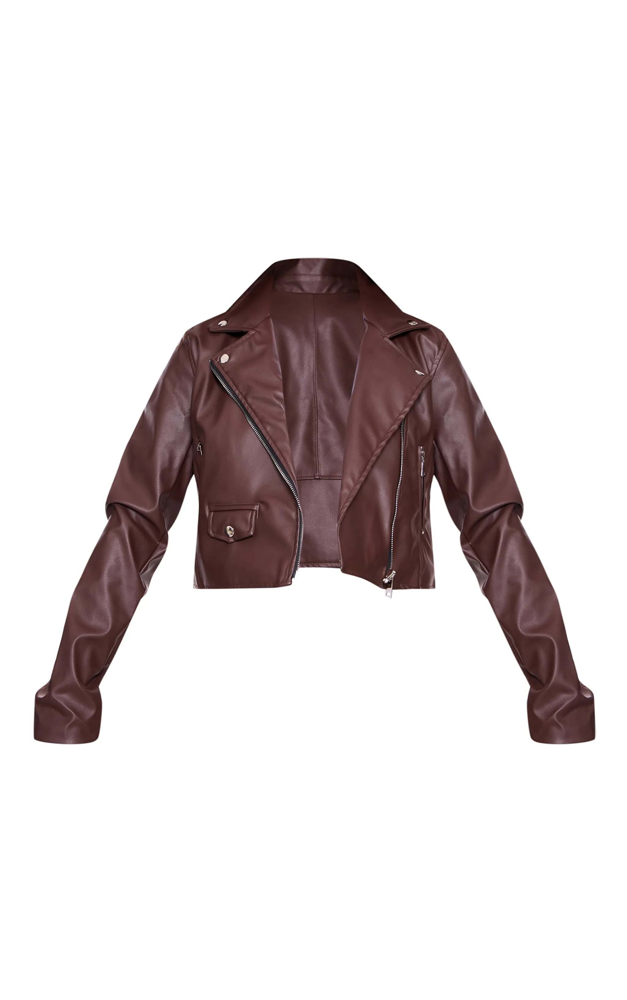 Chocolate Basic Faux Leather Biker Jacket sold by Pretty Little Thing product image thumbnail 5