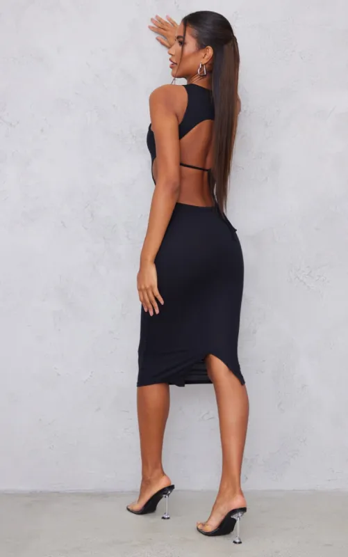 Black Rib Cut Out Side Midaxi Dress sold by Pretty Little Thing