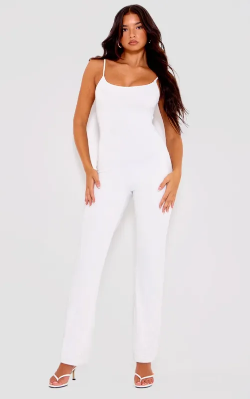 Cream Double Layer Contour Jersey Strappy Scoop Back Jumpsuit sold by Pretty Little Thing