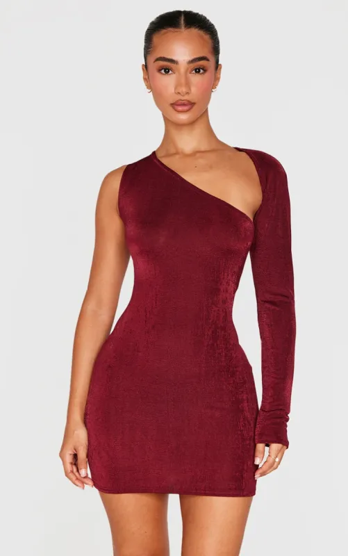 Petite Red Acetate Slinky One Shoulder Cut Out Bodycon Dress made by Pretty Little Thing