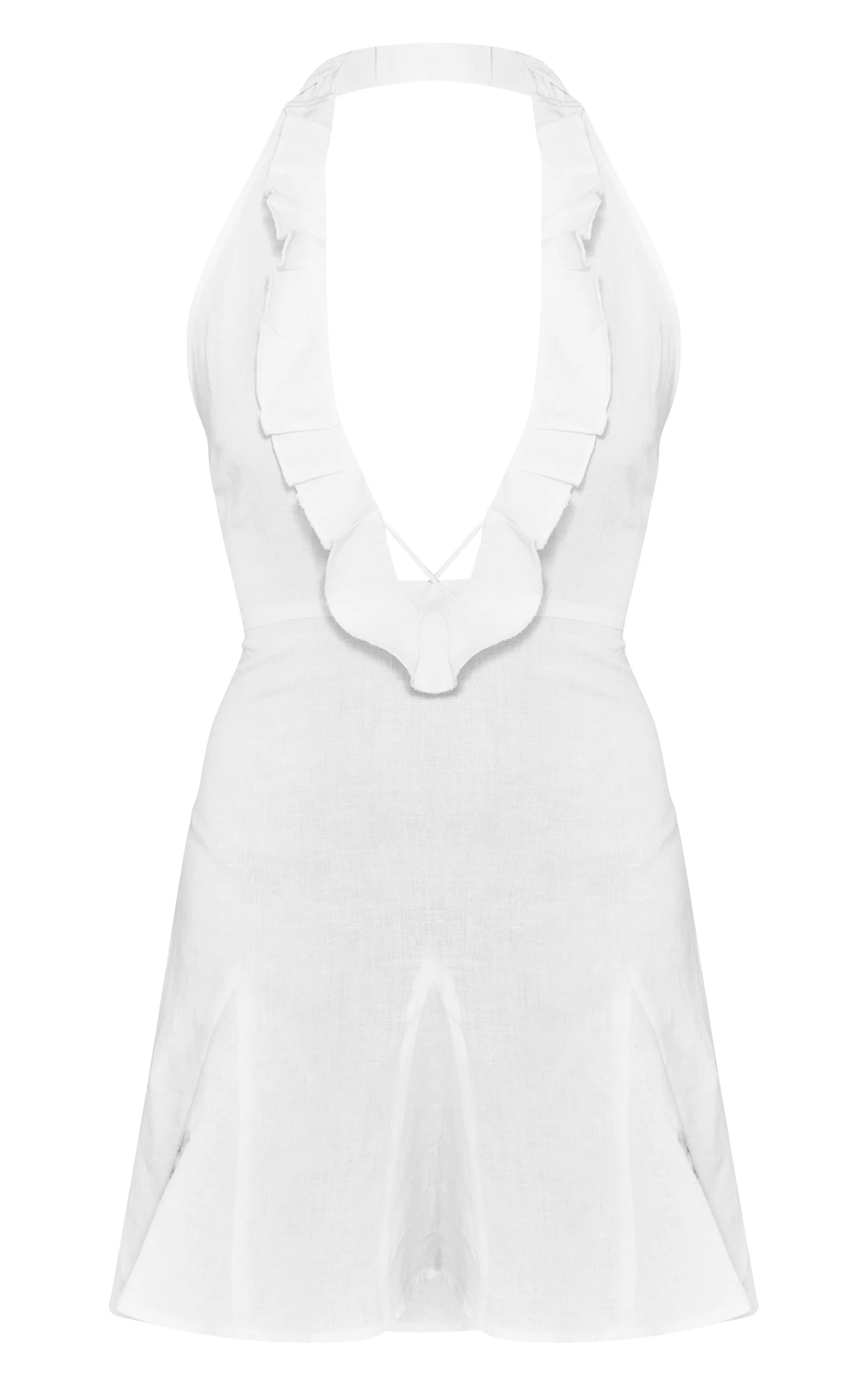White Linen Frill Neck Cross Front Mini Dress sold by Pretty Little Thing product image thumbnail 5