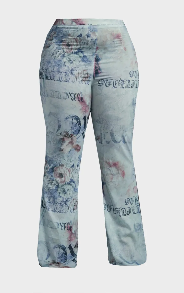 Plus Blue Vintage Floral Print Chiffon Flare Trousers sold by Pretty Little Thing product image thumbnail 5