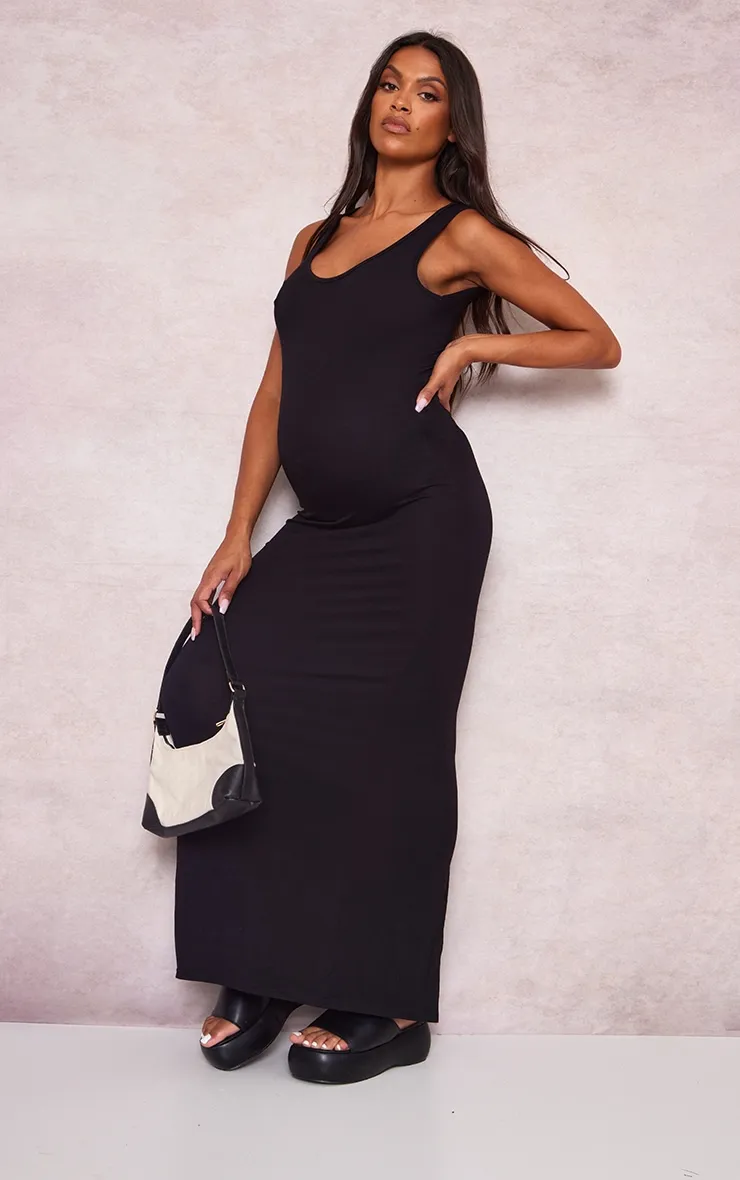Maternity Black Scoop Neck Maxi Dress sold by Pretty Little Thing