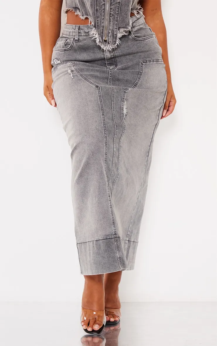 Shape Grey Denim Washed Maxi Skirt sold by Pretty Little Thing product image thumbnail 3