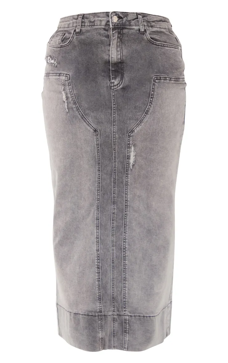 Shape Grey Denim Washed Maxi Skirt sold by Pretty Little Thing product image thumbnail 5