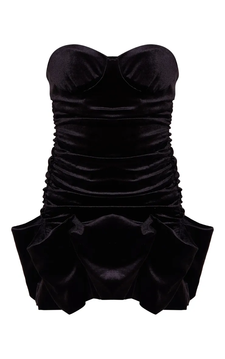 Black Velvet Puff Hem Bandeau Bodycon Dress sold by Pretty Little Thing product image thumbnail 5