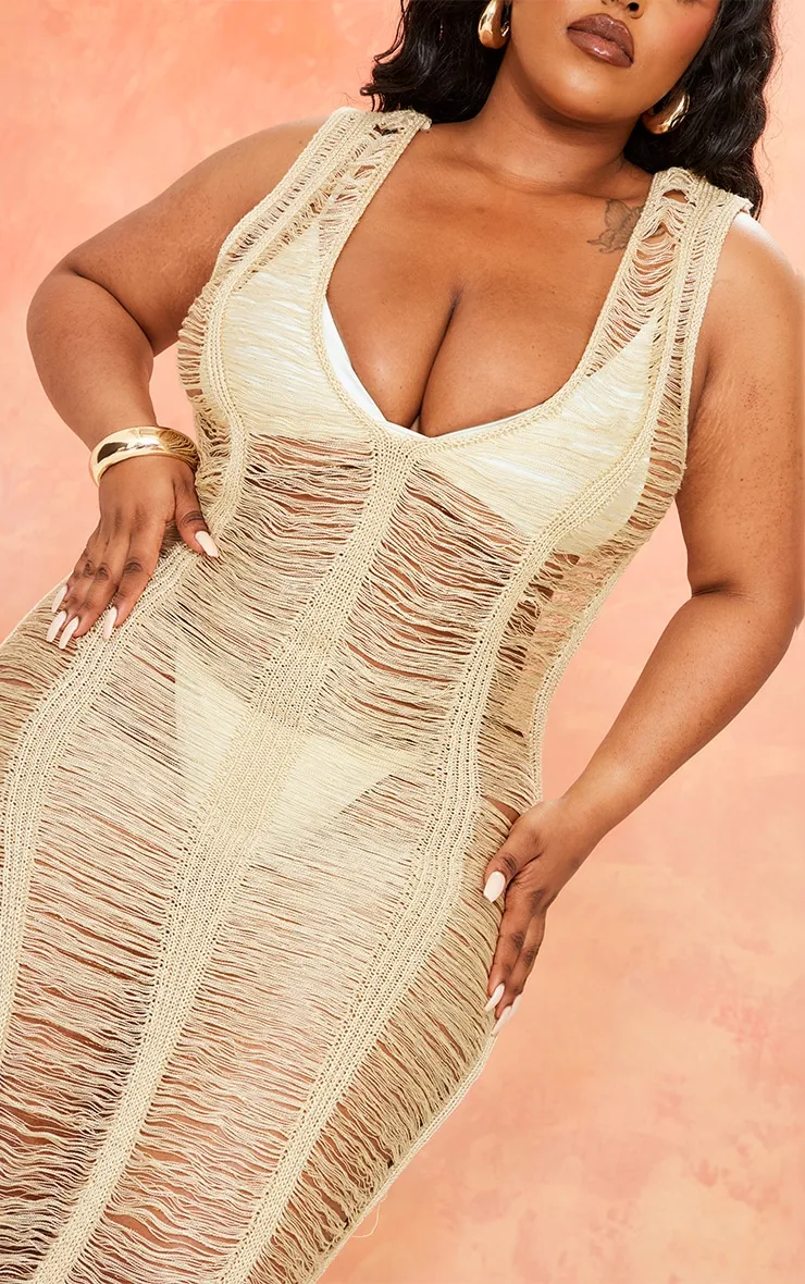 Plus Gold Metallic Distressed Maxi Dress sold by Pretty Little Thing product image thumbnail 4