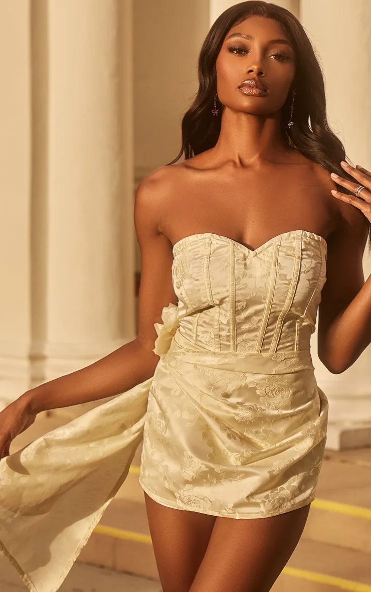 Cream Floral Applique Drape Detail Corset Skort Playsuit sold by Pretty Little Thing product image thumbnail 4