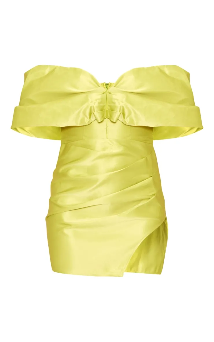 Lime Satin Oversized Bardot Wrap Shift Dress sold by Pretty Little Thing product image thumbnail 5