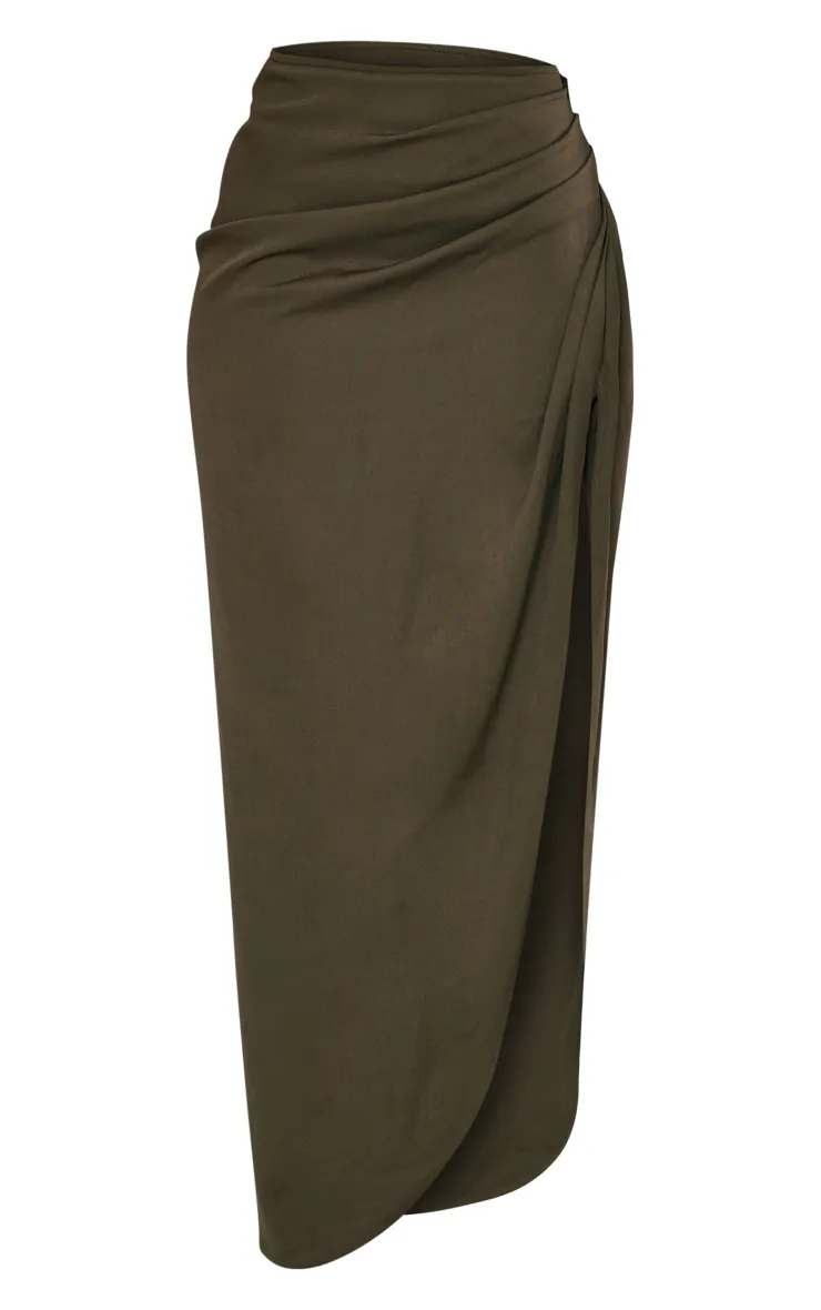 Khaki Woven Ruched Midaxi Skirt sold by Pretty Little Thing product image thumbnail 5