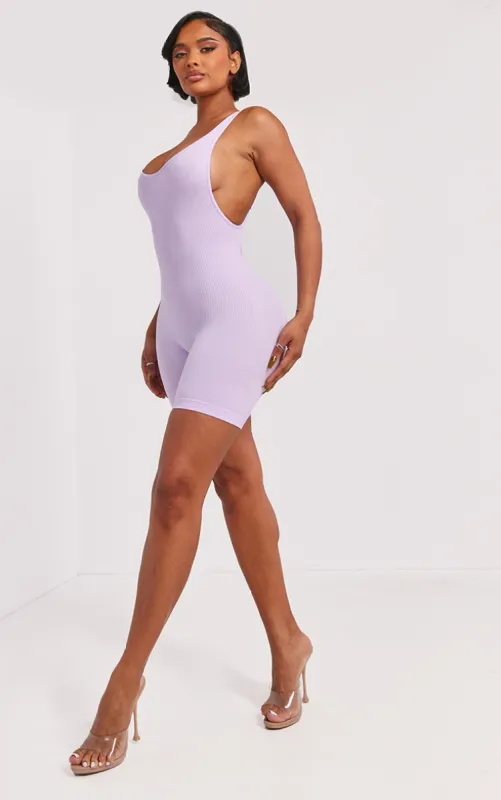 Shape Lilac Contour Ribbed Scoop Neck Unitard sold by Pretty Little Thing