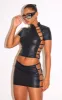 Black Faux Leather Side Open Detail Mini Skirt sold by Pretty Little Thing
