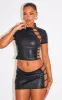 Black Faux Leather Side Open Detail Mini Skirt sold by Pretty Little Thing