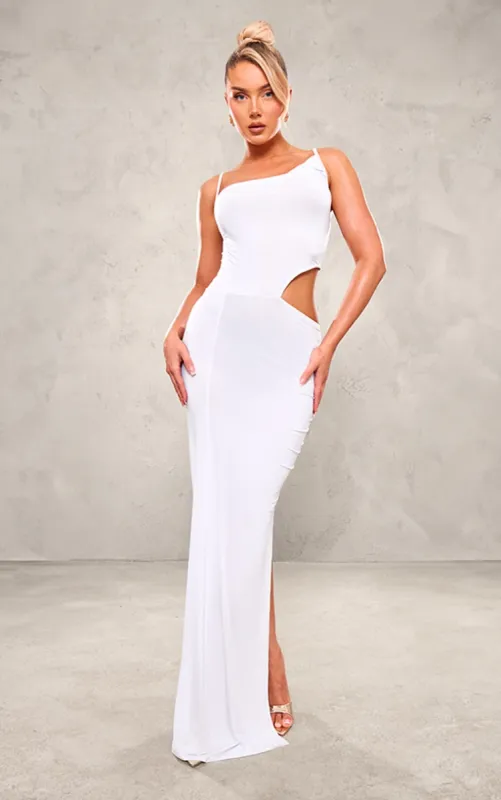 White Slinky Cowl Side Cut Out Detail Strappy Maxi Dress sold by Pretty Little Thing