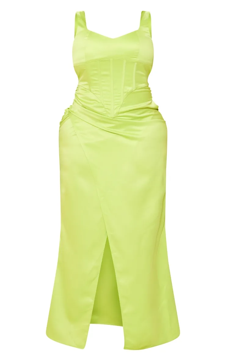 Shape Lime Structured Satin Split Detail Maxi Dress sold by Pretty Little Thing product image thumbnail 5