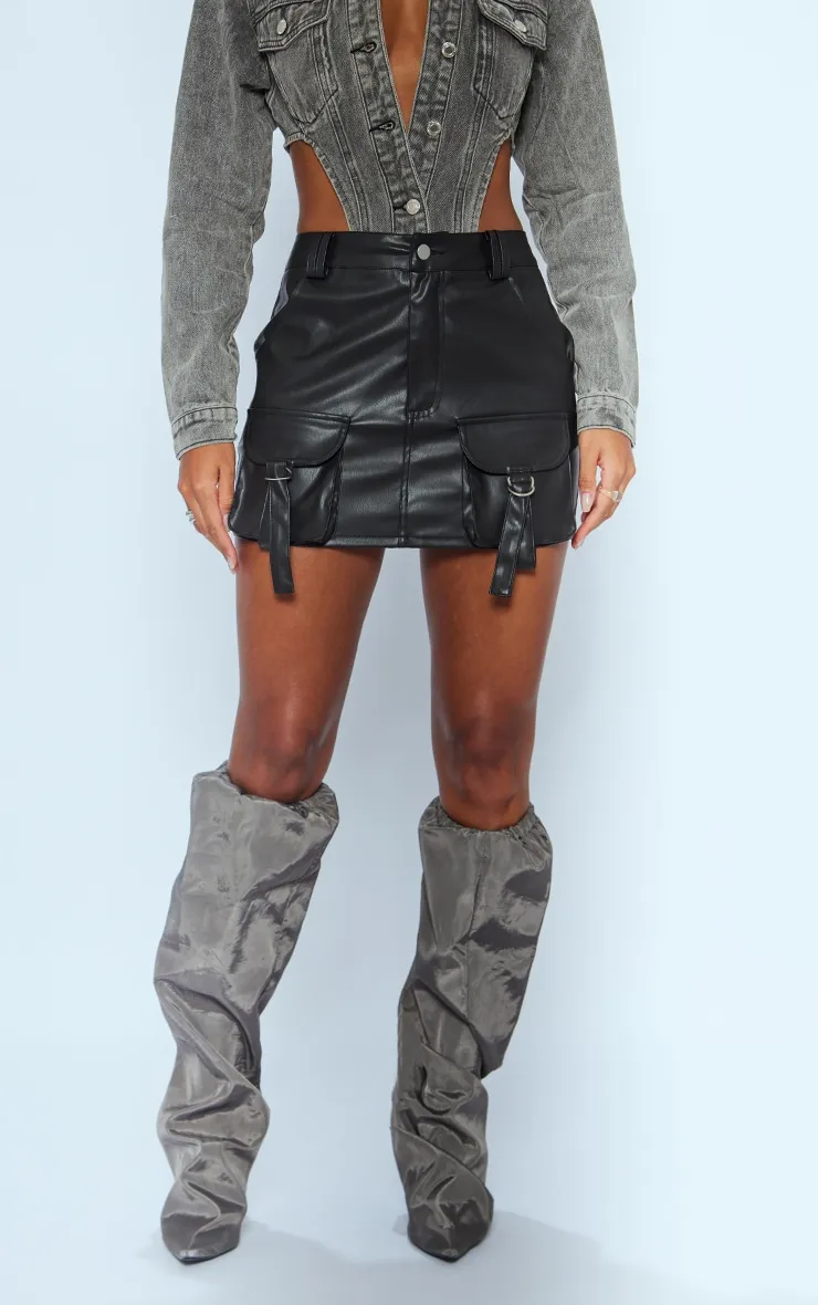 Black Faux Leather Pocket Detail Cargo Mini Skirt sold by Pretty Little Thing product image thumbnail 2
