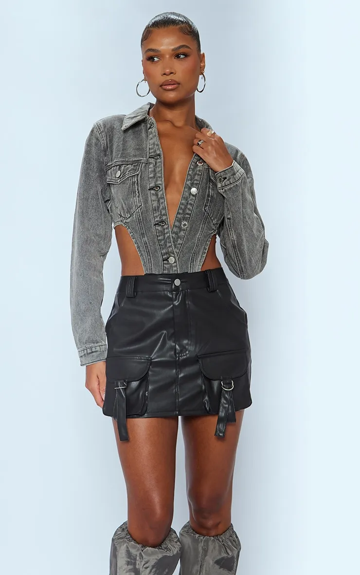 Black Faux Leather Pocket Detail Cargo Mini Skirt sold by Pretty Little Thing product image thumbnail 4