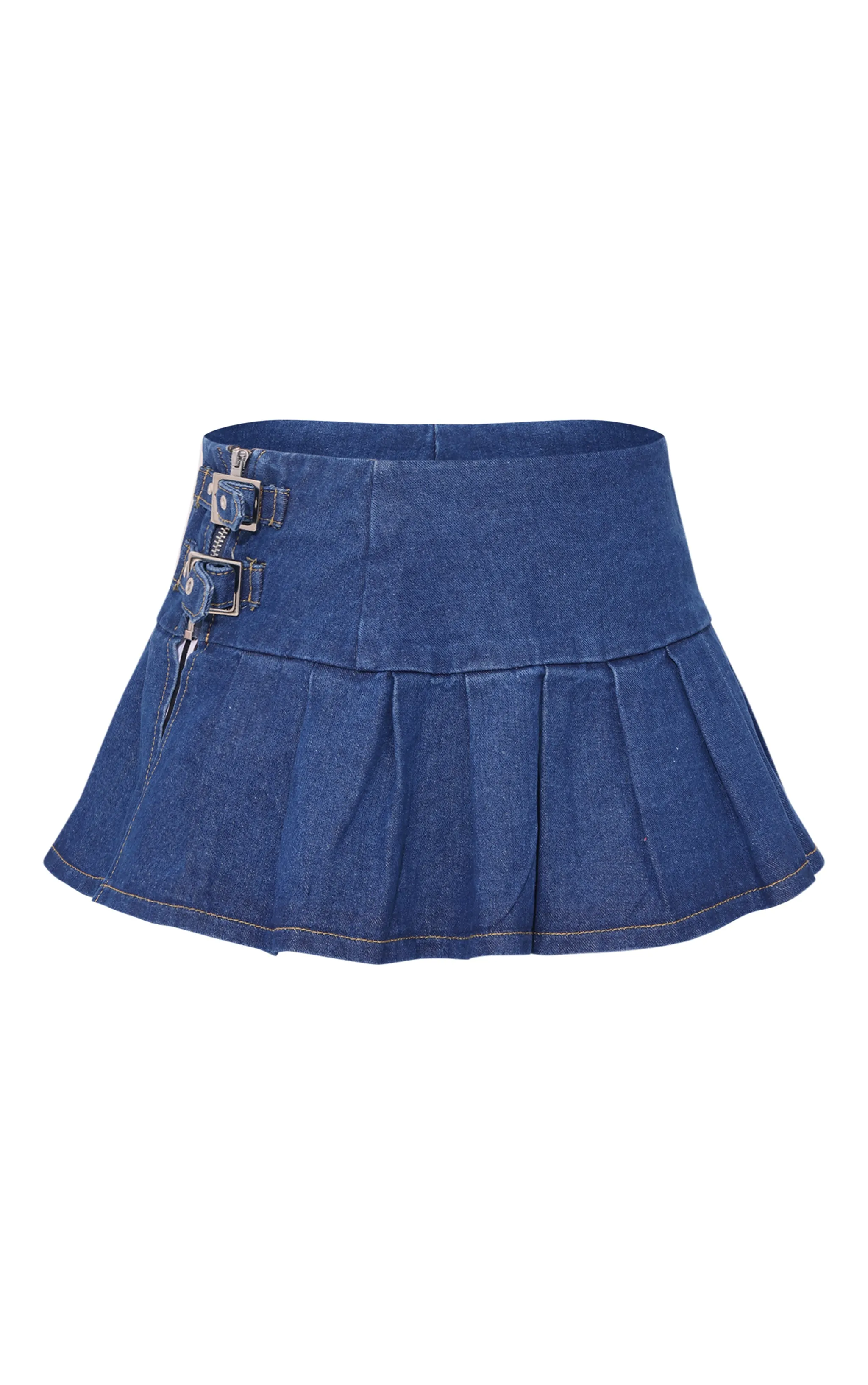 Indigo Vintage Wash Denim Buckle Detail Ultra Mini Skirt sold by Pretty Little Thing product image thumbnail 5
