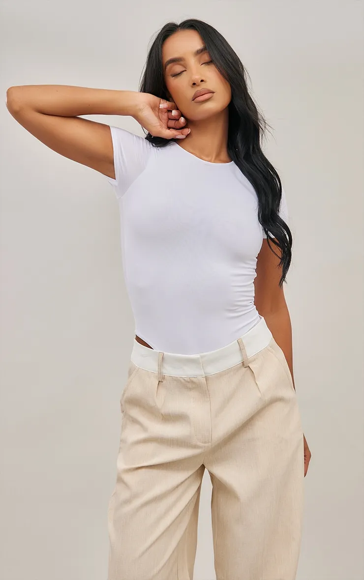 White Basic Slinky Short Sleeve Bodysuit sold by Pretty Little Thing product image thumbnail 3