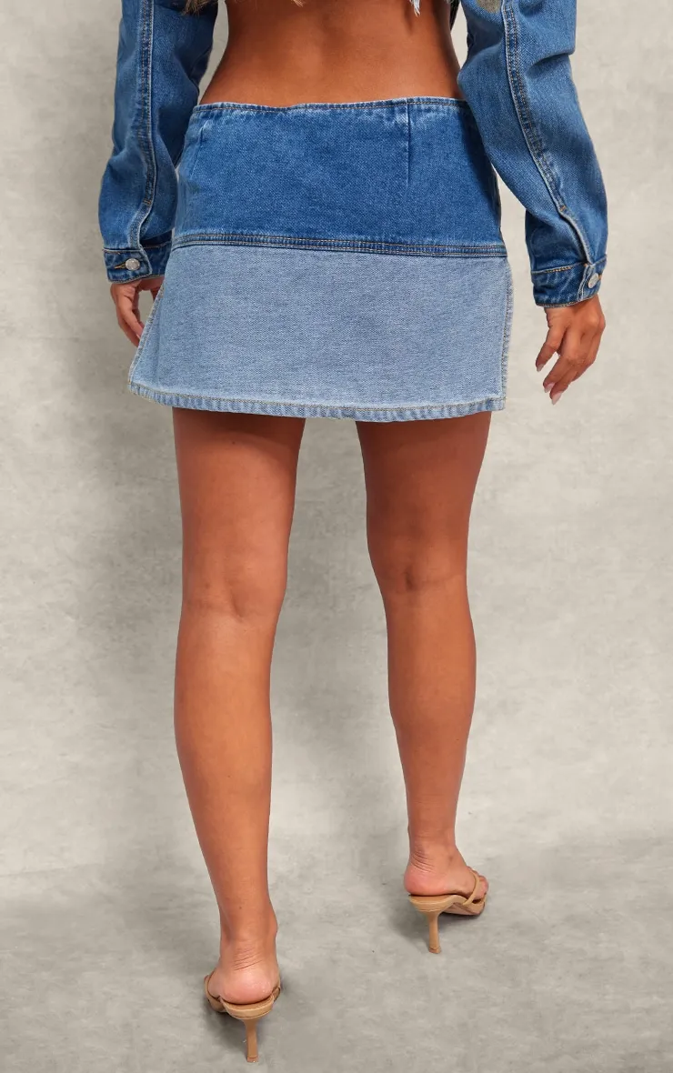 Mid Blue Wash Contrast Panel Button Detail Denim Mini Skirt sold by Pretty Little Thing product image thumbnail 3