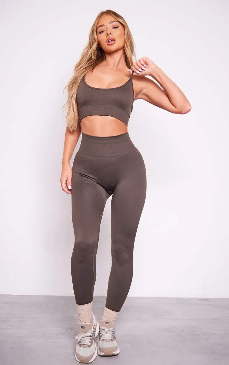 Espresso Basic Seamless Padded Sports Bra sold by Pretty Little Thing product image thumbnail 3