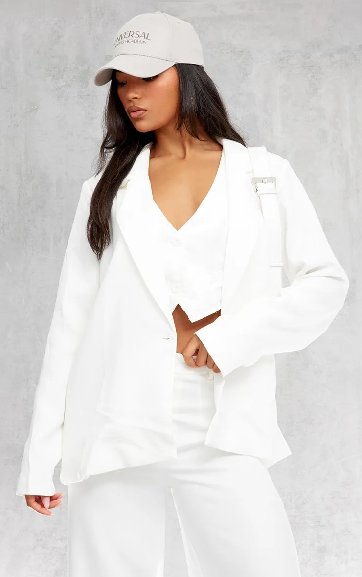 White Woven Oversized Suit Blazer sold by Pretty Little Thing
