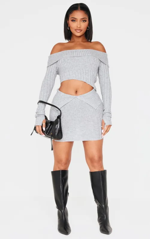 Shape Grey Fold Over Ribbed Mini Skirt made by Pretty Little Thing