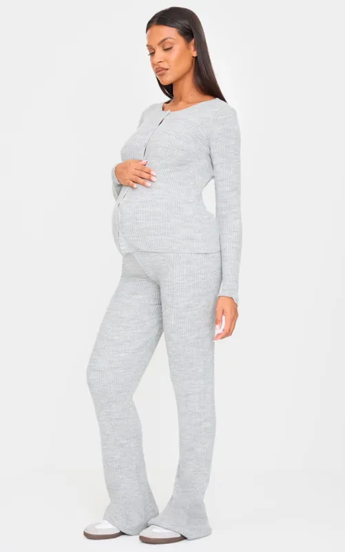 Maternity Grey Rib Knit Flared Trousers sold by Pretty Little Thing
