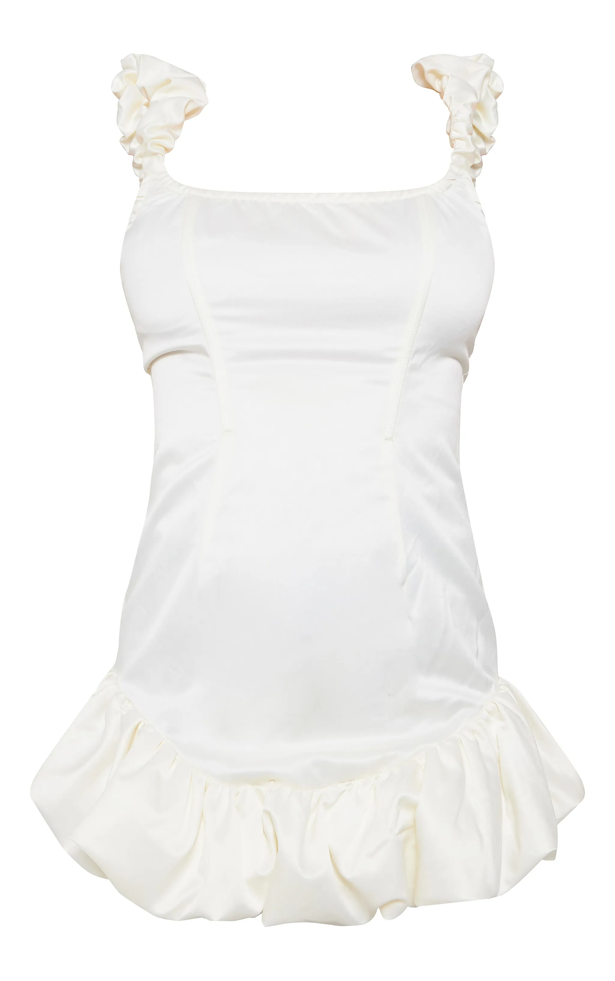 White Satin Bardot Puff Hem Bodycon Dress sold by Pretty Little Thing product image thumbnail 5