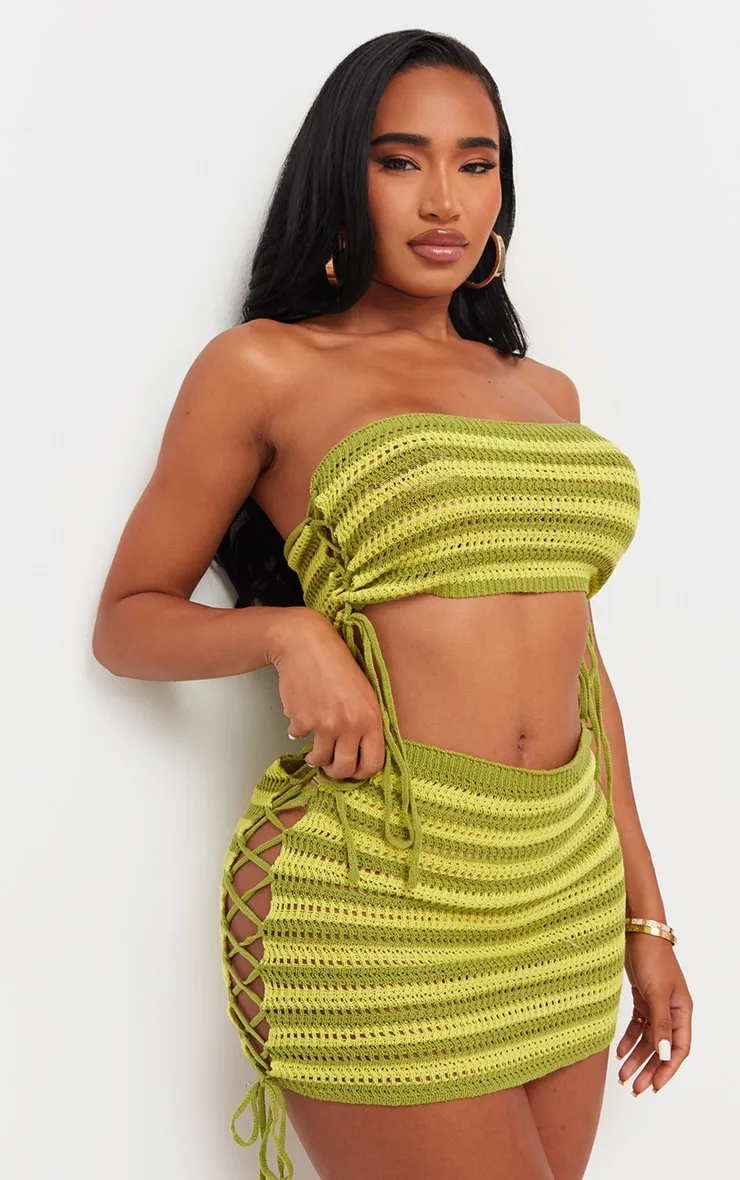 Shape Green Knit Contrast Lace Up Micro Mini Skirt sold by Pretty Little Thing product image thumbnail 4