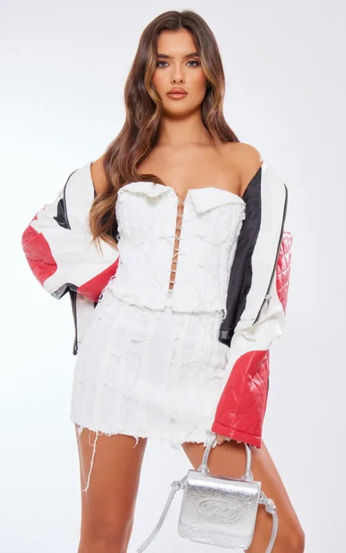 Cream Tint Distressed Hook And Eye Fold Over Bandeau Top made by Pretty Little Thing