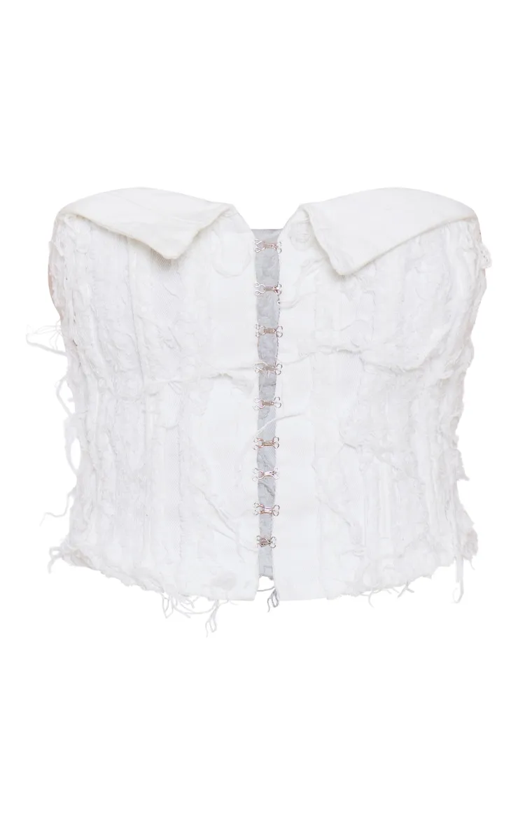 Cream Tint Distressed Hook And Eye Fold Over Bandeau Top sold by Pretty Little Thing product image thumbnail 5