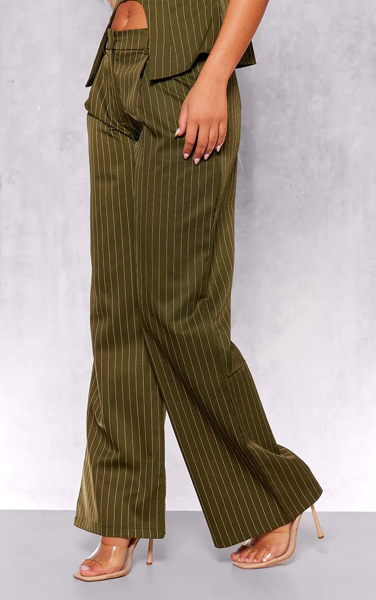 Dark Green Tailored Pinstripe Wide Leg Trousers sold by Pretty Little Thing product image thumbnail 2