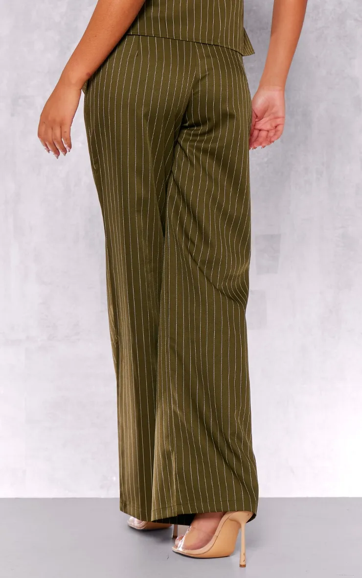 Dark Green Tailored Pinstripe Wide Leg Trousers sold by Pretty Little Thing product image thumbnail 3