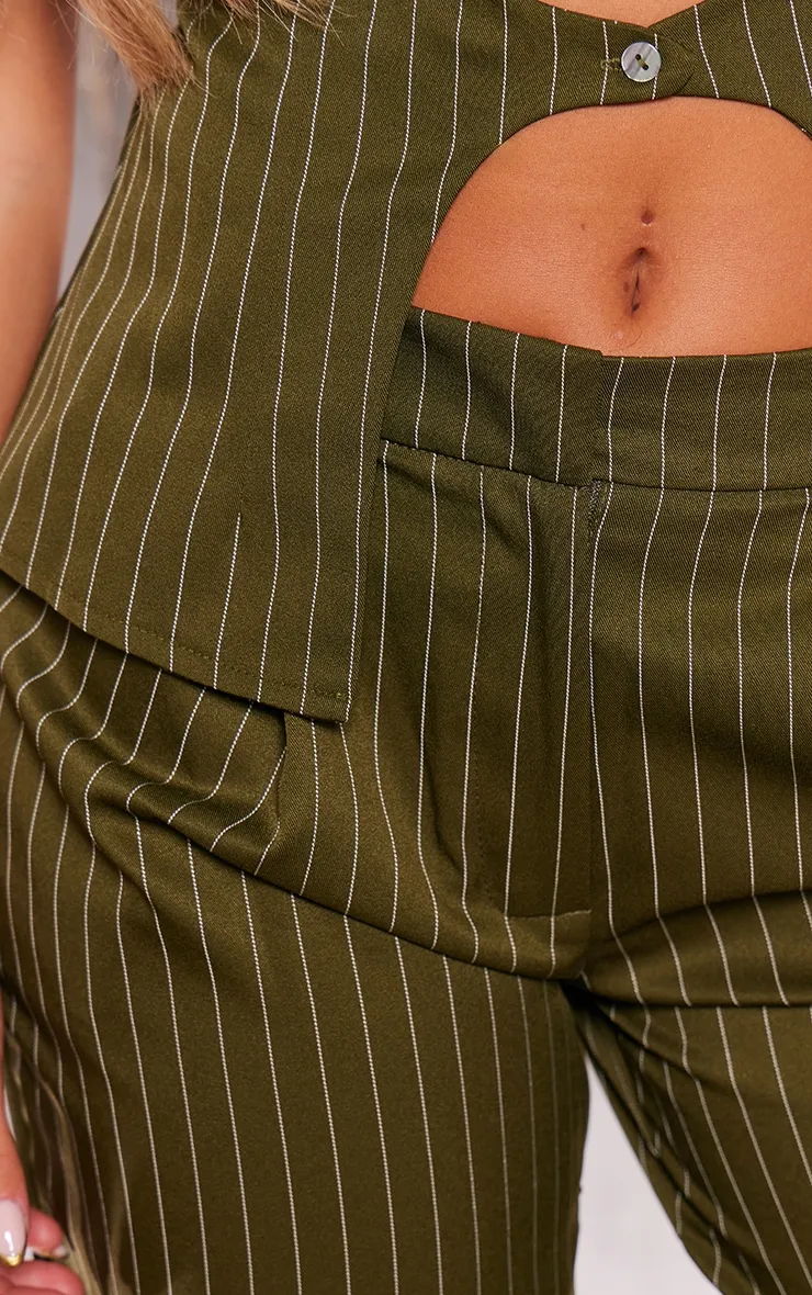 Dark Green Tailored Pinstripe Wide Leg Trousers sold by Pretty Little Thing product image thumbnail 4