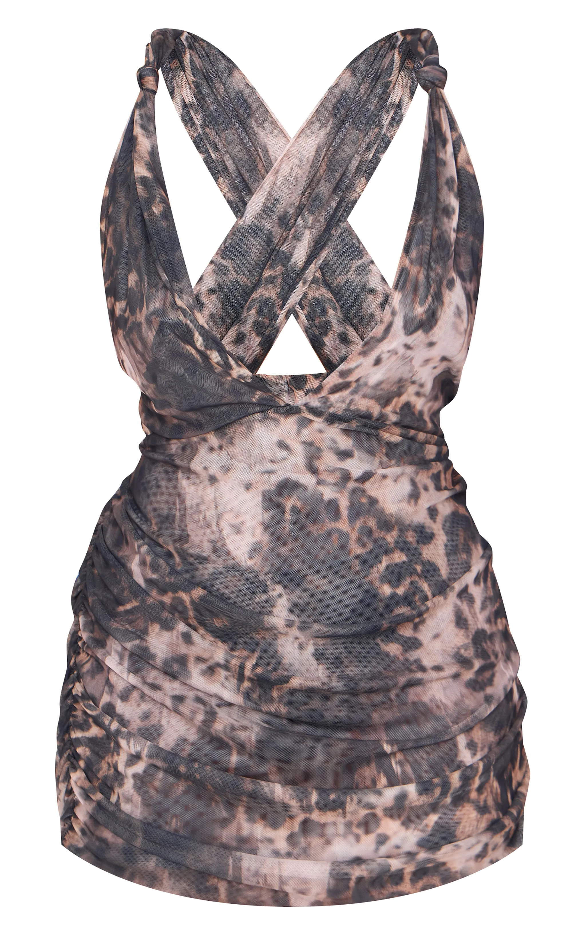 Plus Grey Leopard Double Layer Slinky Mesh Panel Bodycon Dress sold by Pretty Little Thing product image thumbnail 5