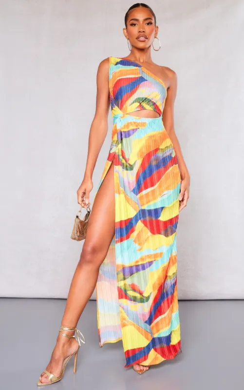 Multi Print Plisse Knotted Split Detail Maxi Dress made by Pretty Little Thing