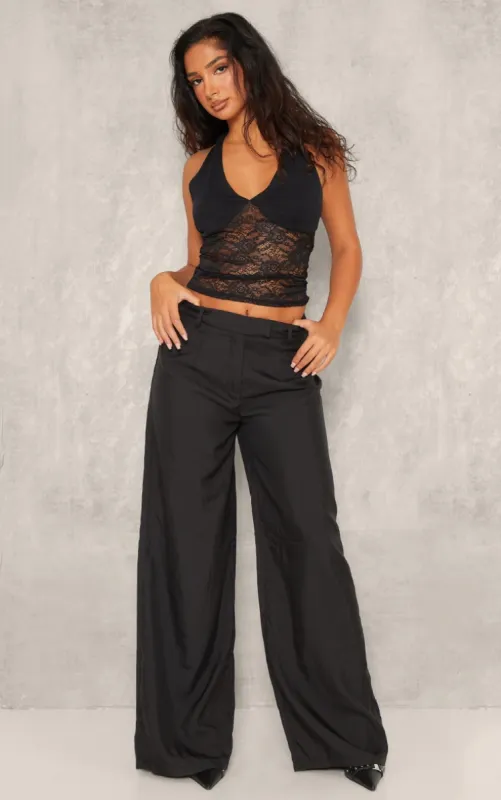 Petite Black Woven Tailored Wide Leg Pants sold by Pretty Little Thing