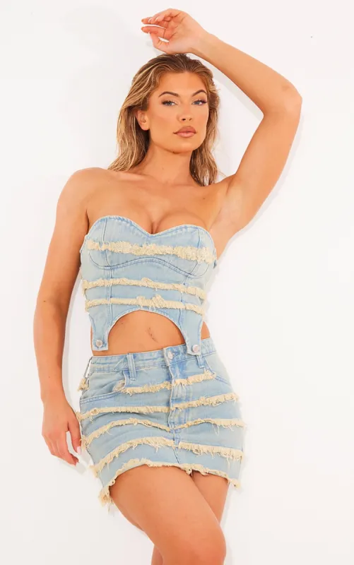 Vintage Wash Frayed Seam Detail Denim Corset sold by Pretty Little Thing
