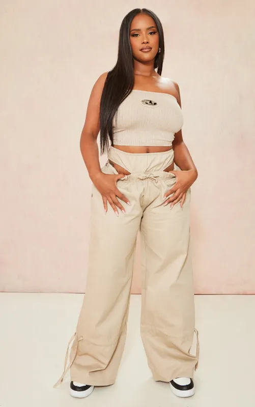 Shape Stone Twill Cut Out Wide Leg Trousers sold by Pretty Little Thing