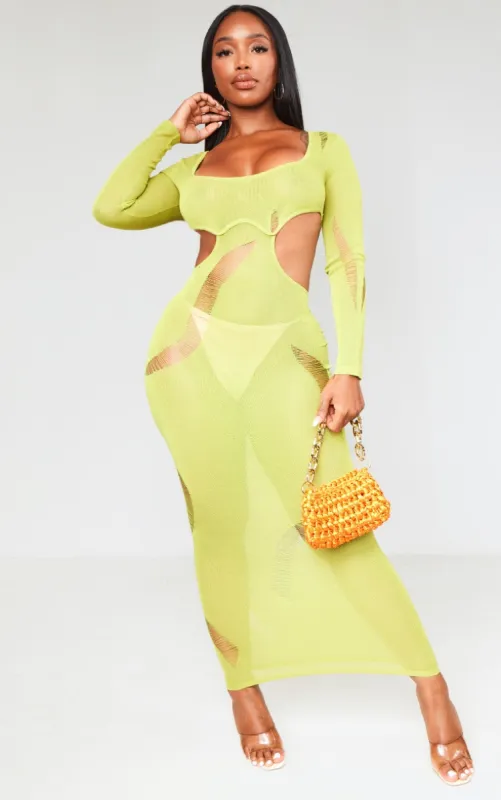 Shape Olive Sheer Knit Cut Out Detail Maxi Dress sold by Pretty Little Thing