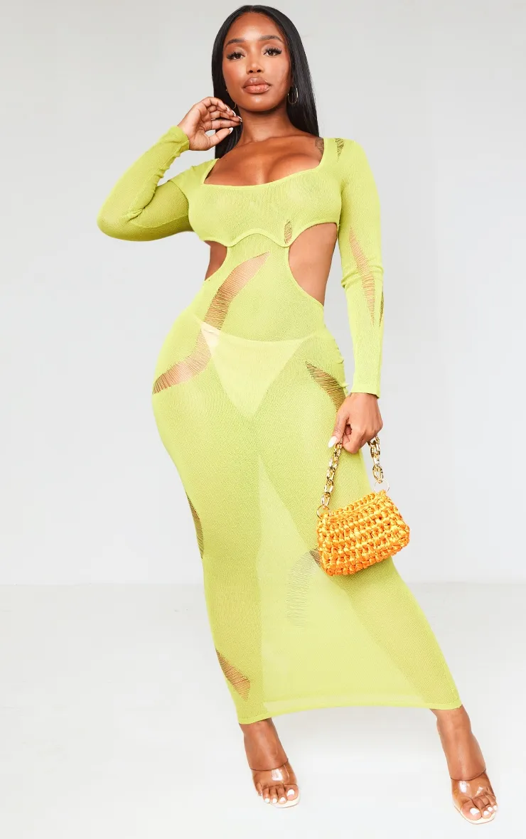 Shape Olive Sheer Knit Cut Out Detail Maxi Dress sold by Pretty Little Thing