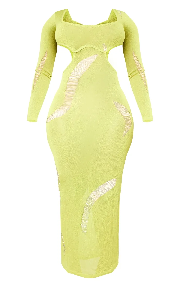 Shape Olive Sheer Knit Cut Out Detail Maxi Dress sold by Pretty Little Thing product image thumbnail 5