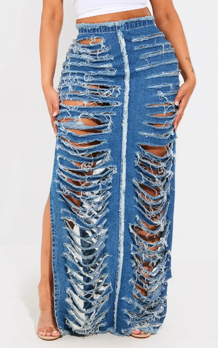 Shape Blue Frayed Denim Maxi Skirt sold by Pretty Little Thing product image thumbnail 2